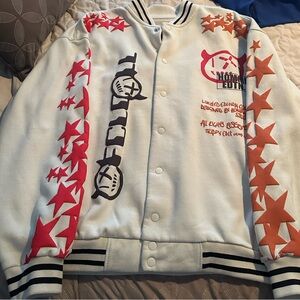 Boohoo Mens White and Red Bomber Jacket